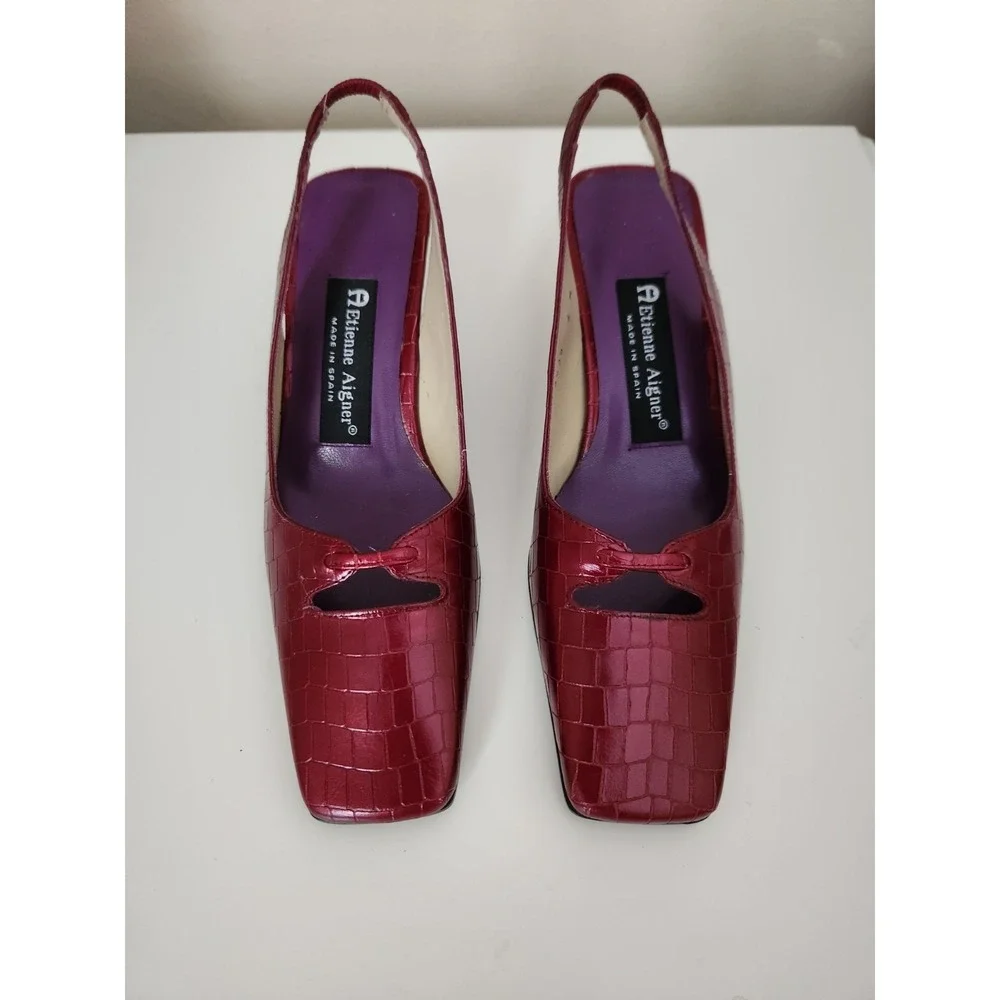 Etienne Aigner‎ Womens Leather High Heels Shoes Red Mahogany Made In Spain Sz 6M